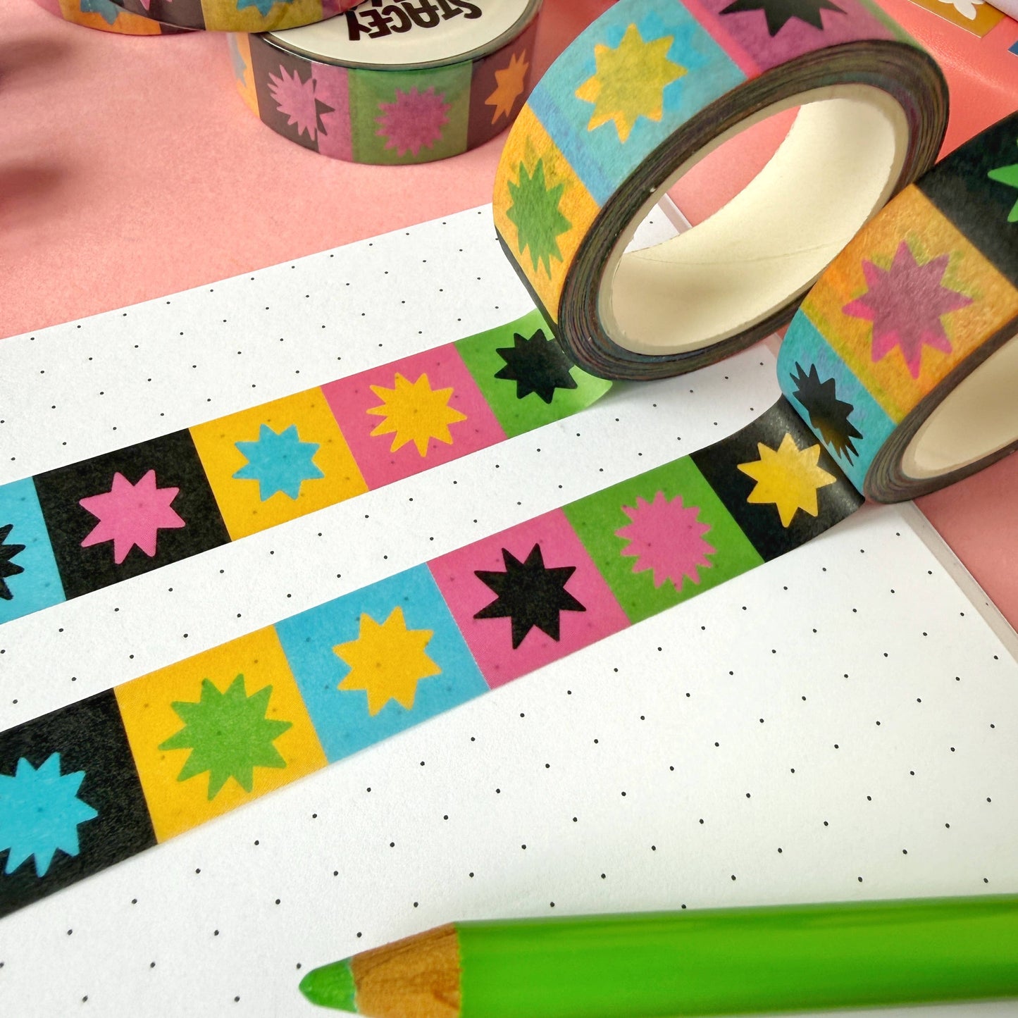 Rainbow Star Grid Pattern Washi Tape