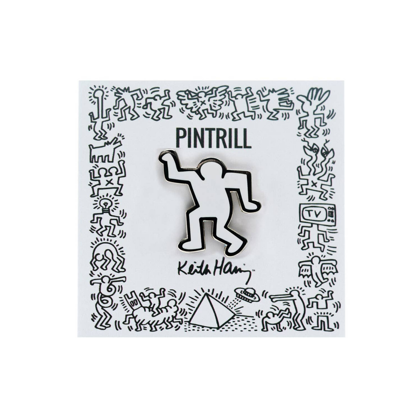 Keith Haring Dancing Man Pin - White