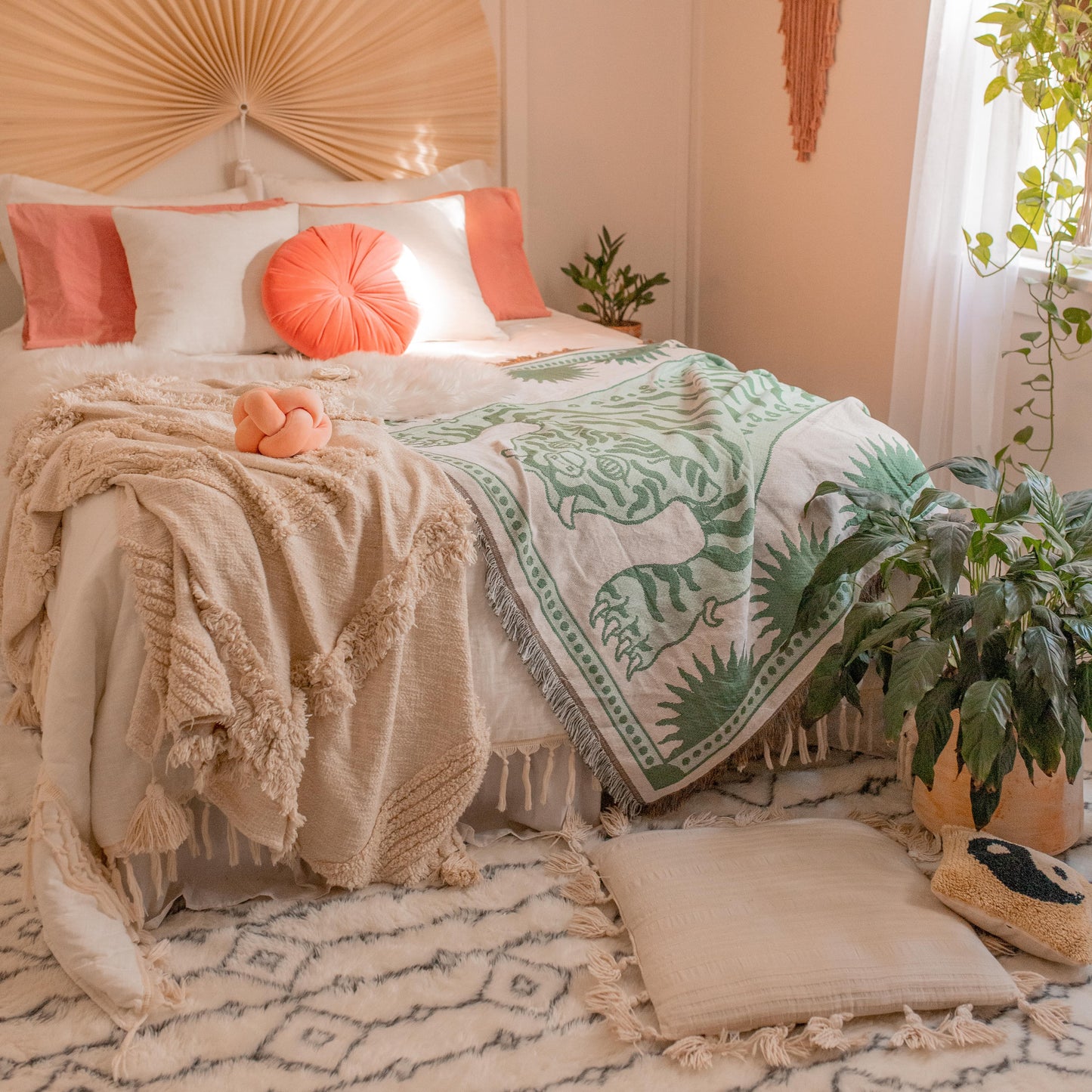 Tibetan Tiger Woven Blanket in teal