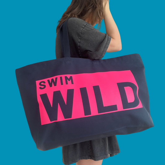 Navy Jumbo Swim Wild bag - Neon Pink