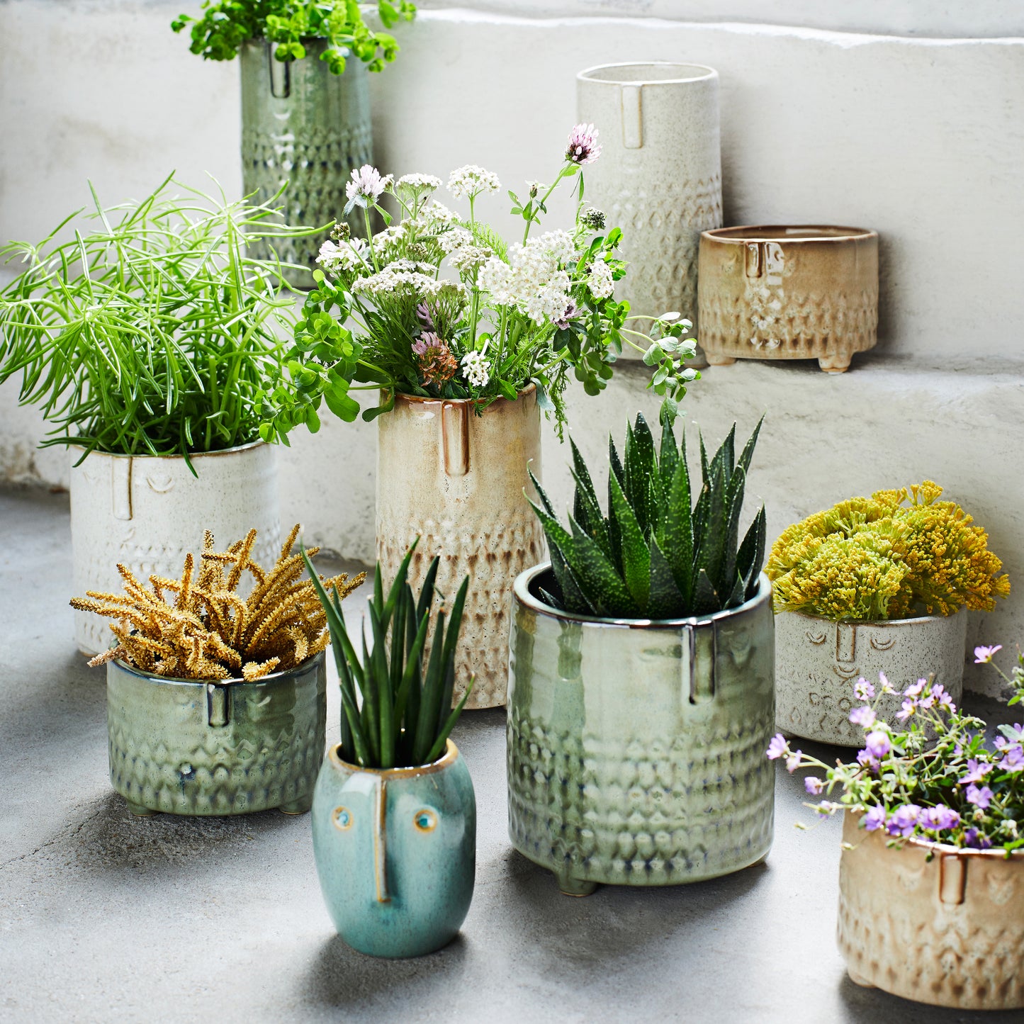 Long Face Small Plant Pot - Green