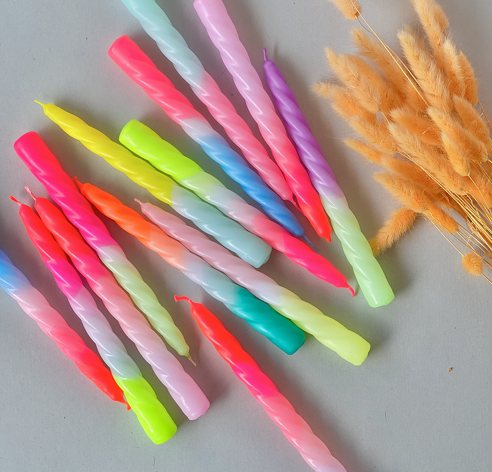 Dip Dyed Neon Twisted Dinner Candles - Shades of Pomegranate