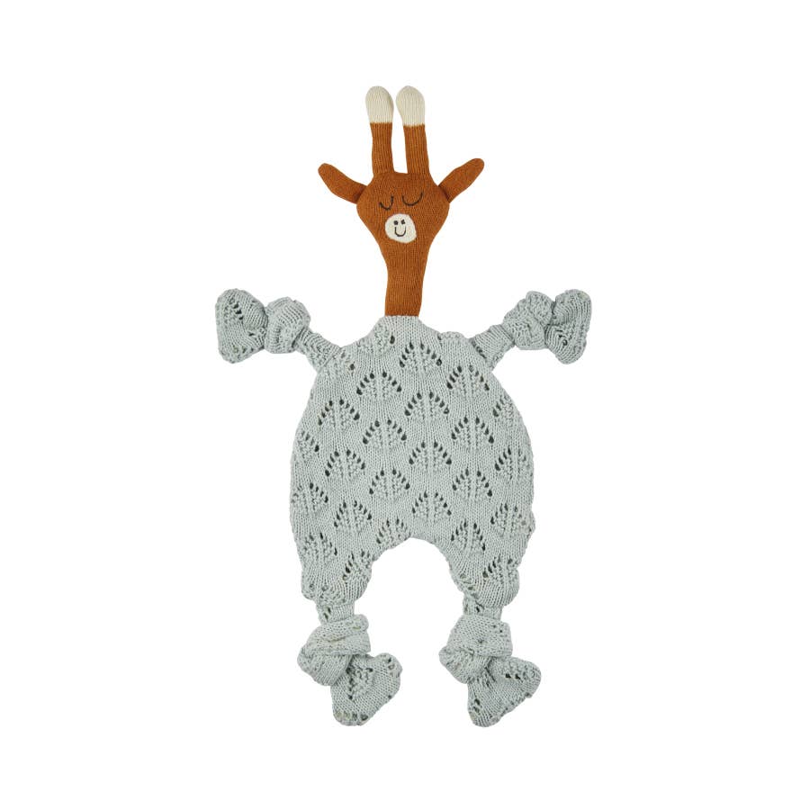 Knitted Giraffe Cotton Baby Comforter Cuddle Cloth - Aqua