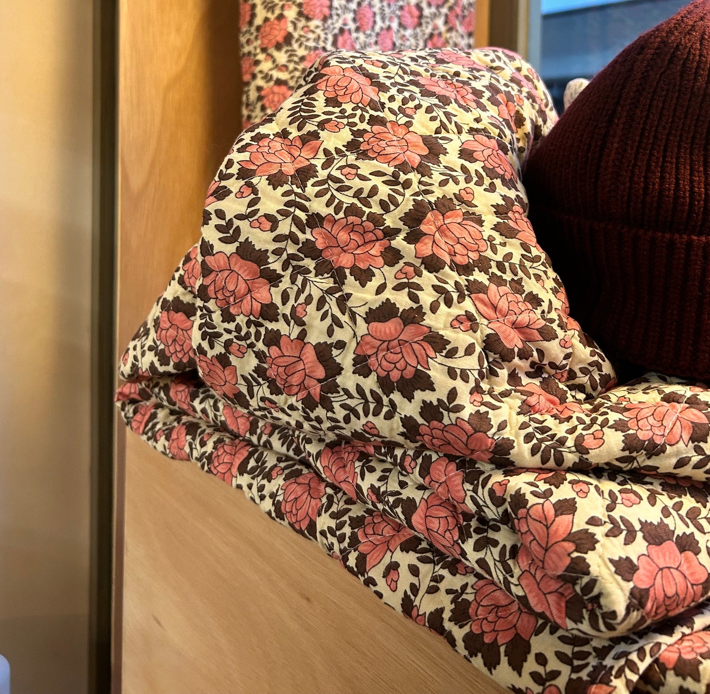 Scandi Vintage Style Quilt - pink flowers