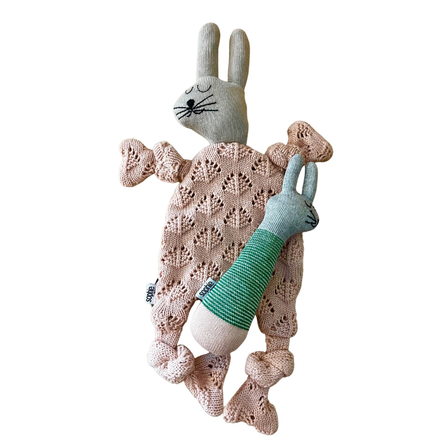 Knitted Baby Rattle - Rabbit Green