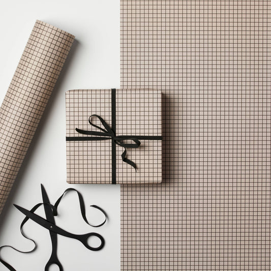 Greige Grid gift wrap