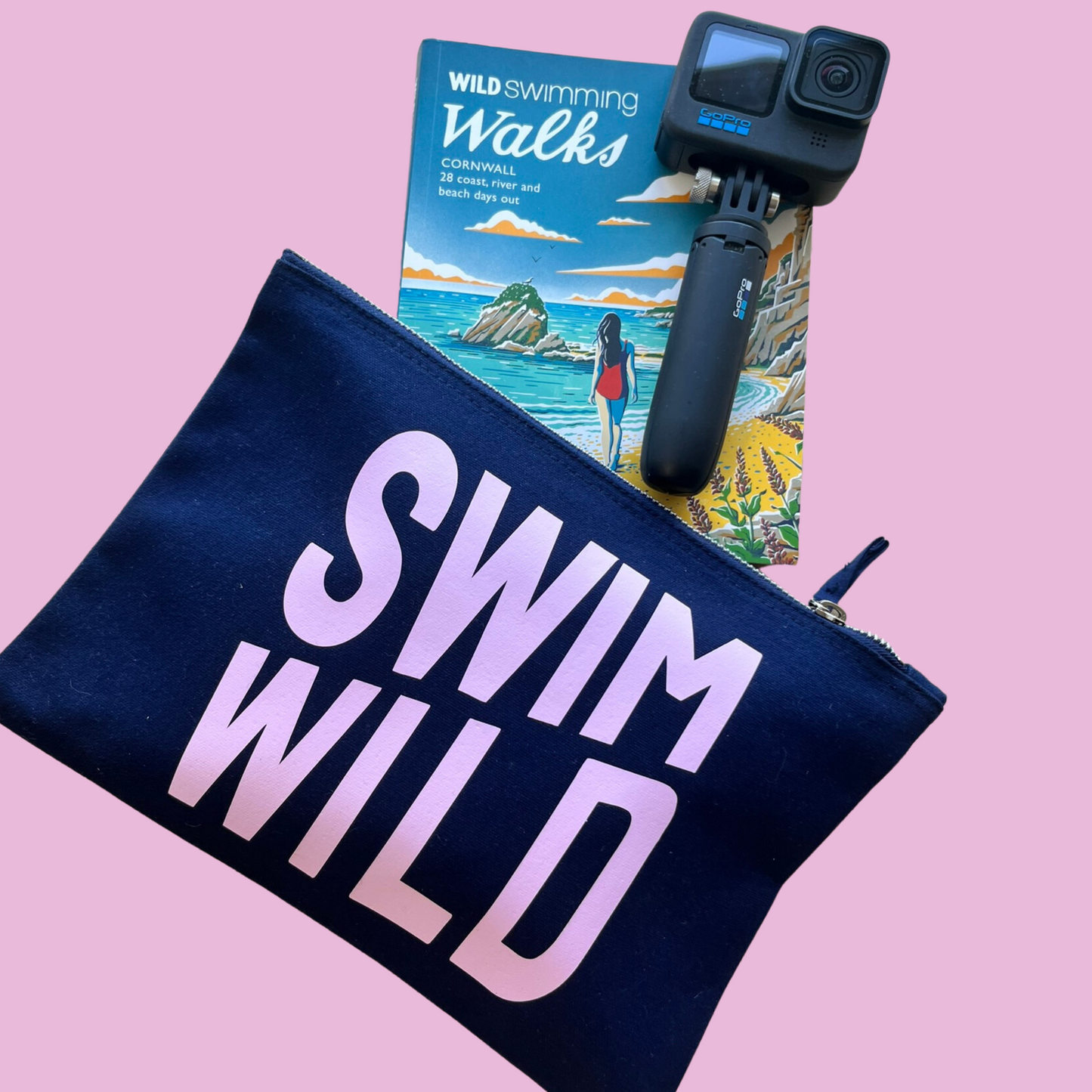 Navy + Pink Swim Wild Zip Bag
