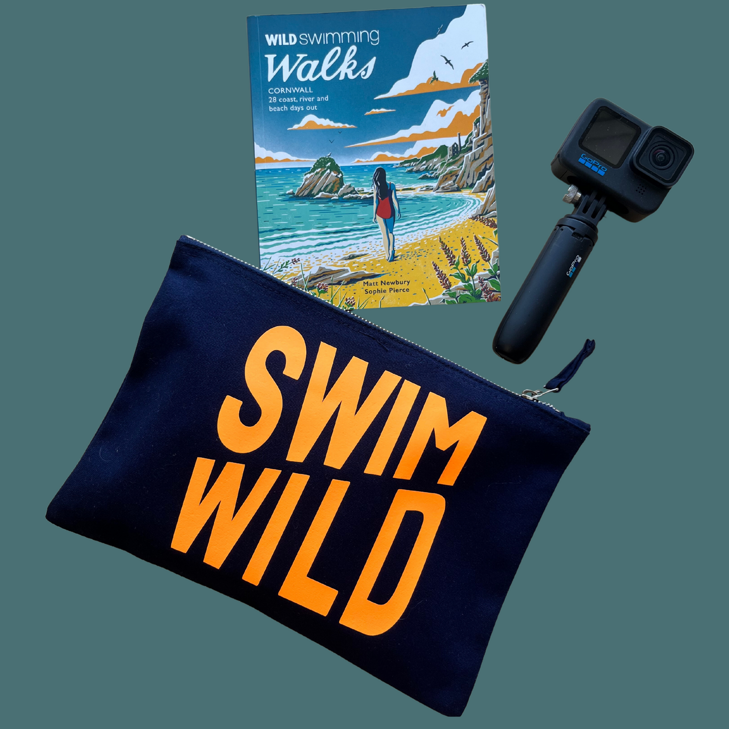 Navy + Neon Orange Swim Wild Zip Bag