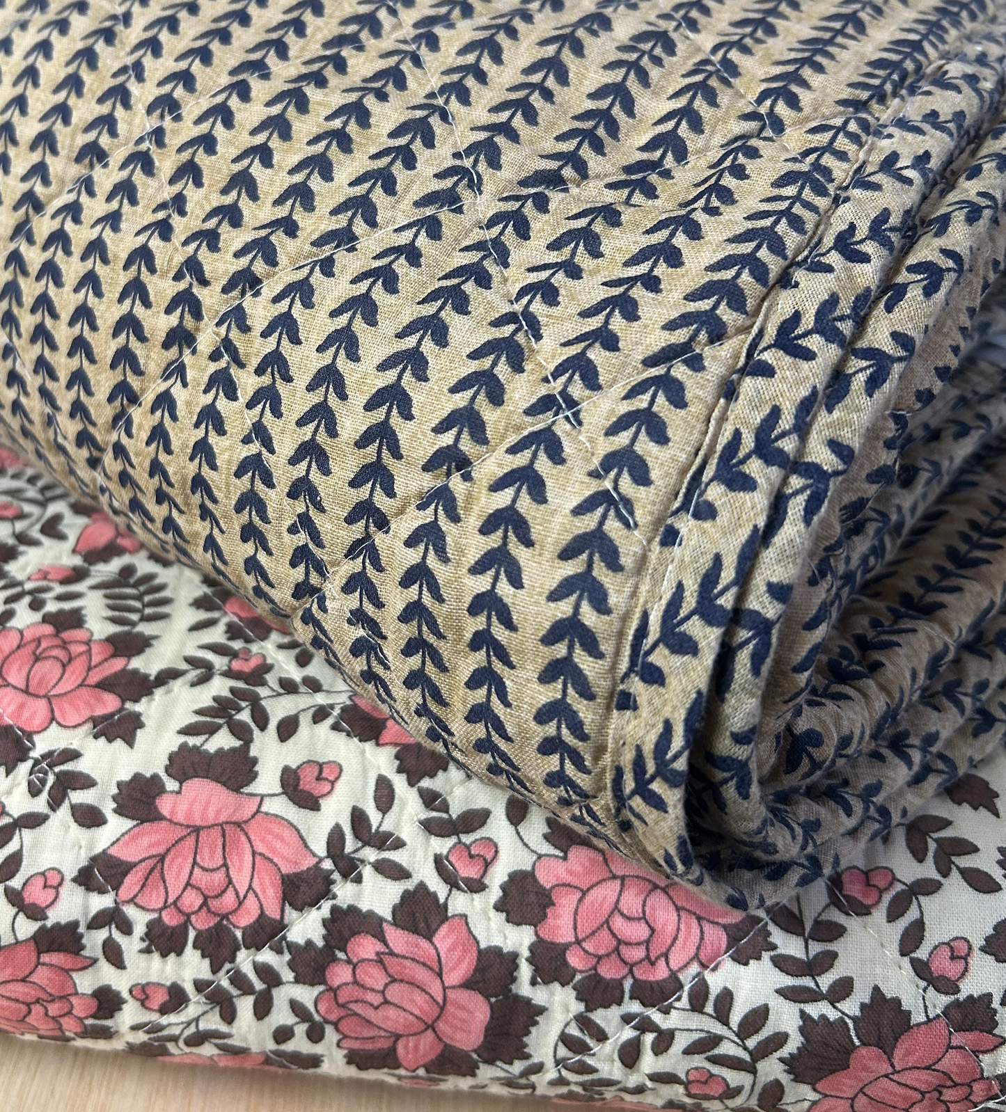 Scandi Vintage Style Quilt - Blue Stem
