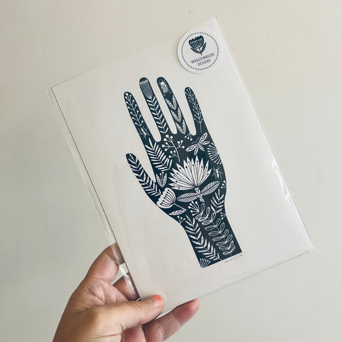 Folk tattooed hand A5 art print