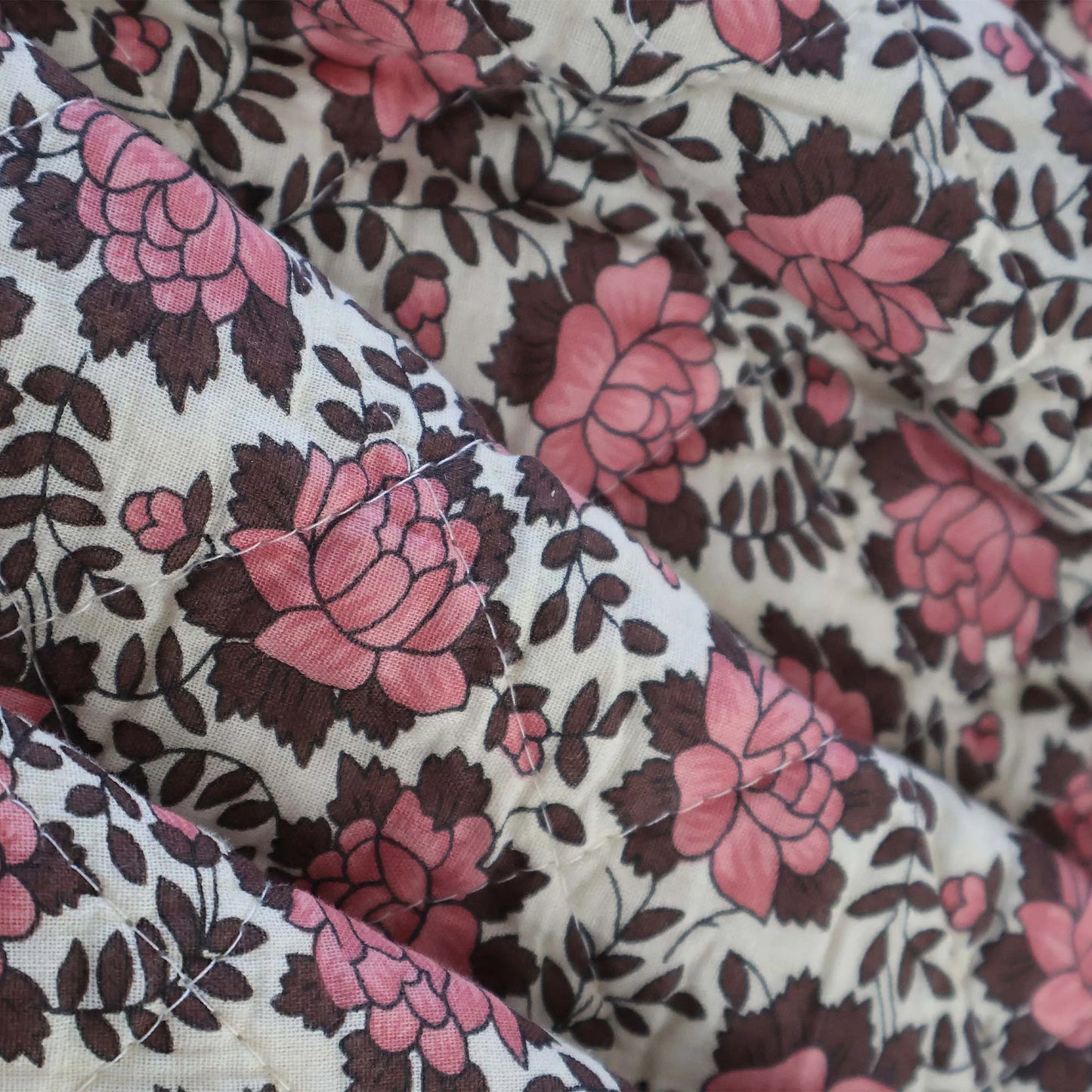 Scandi Vintage Style Quilt - pink flowers