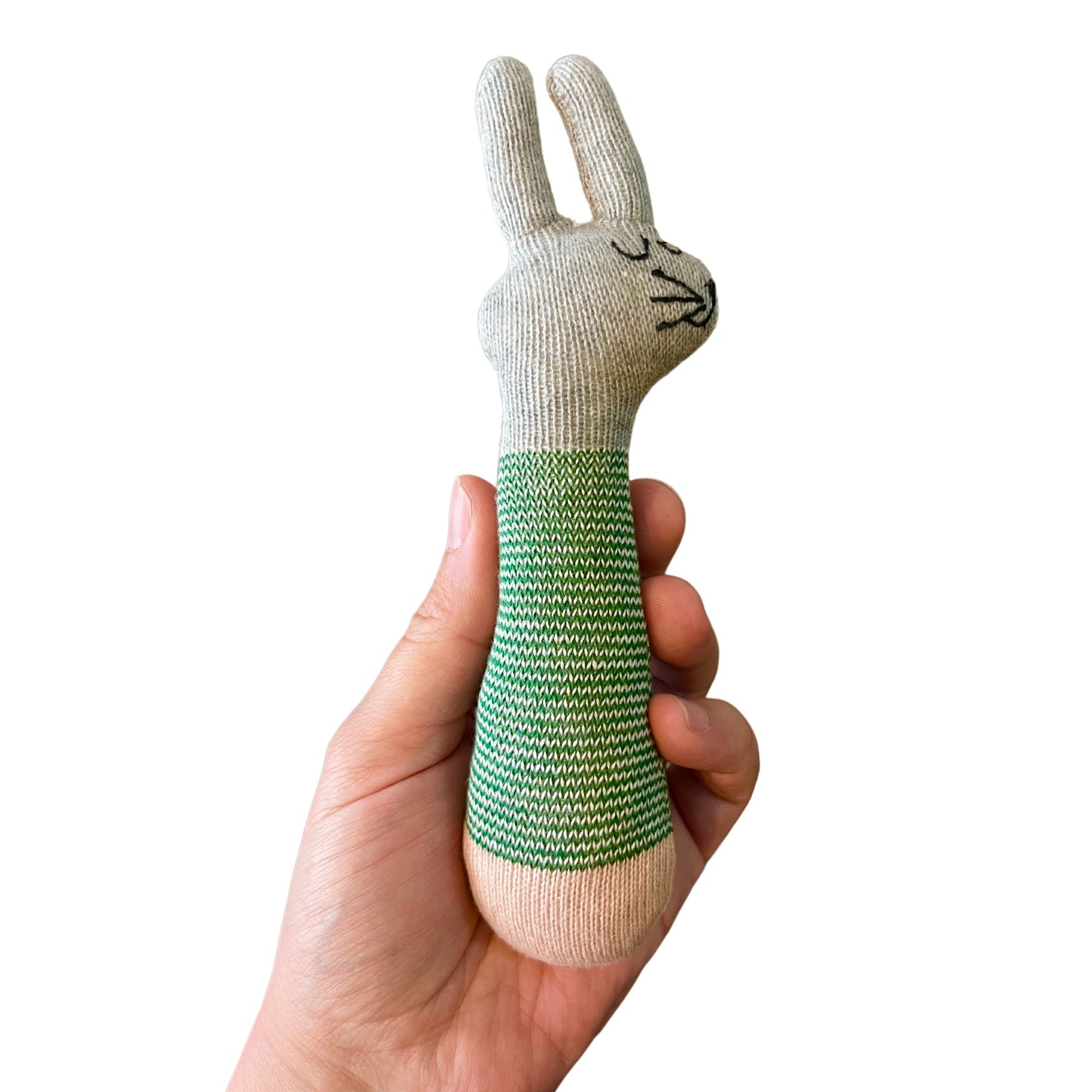 Knitted Baby Rattle - Rabbit Green