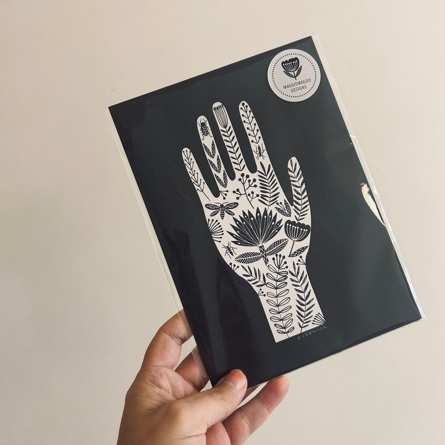 A5 folk art hand art print