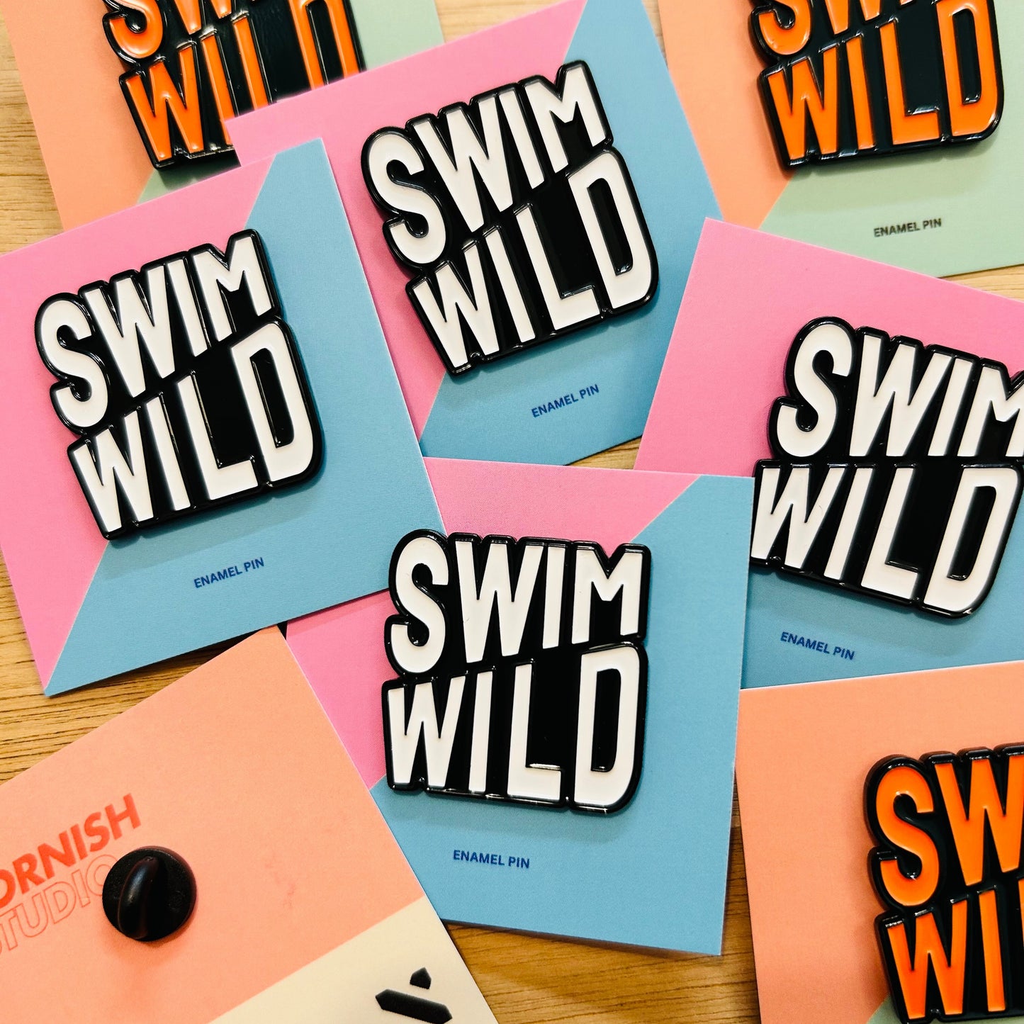 Swim Wild Vivid Orange Enamal Pin badge