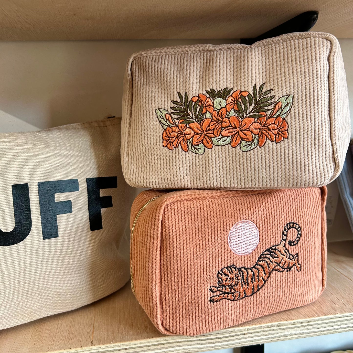 Flowers Corduroy Makeup Bag