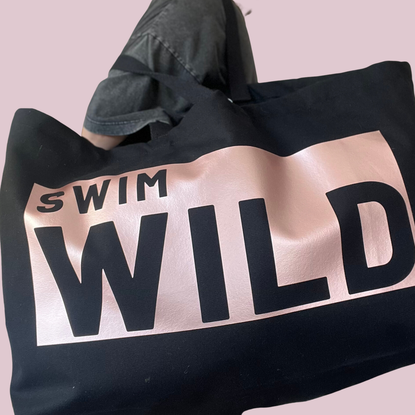Black Jumbo Swim Wild bag - Rose Gold