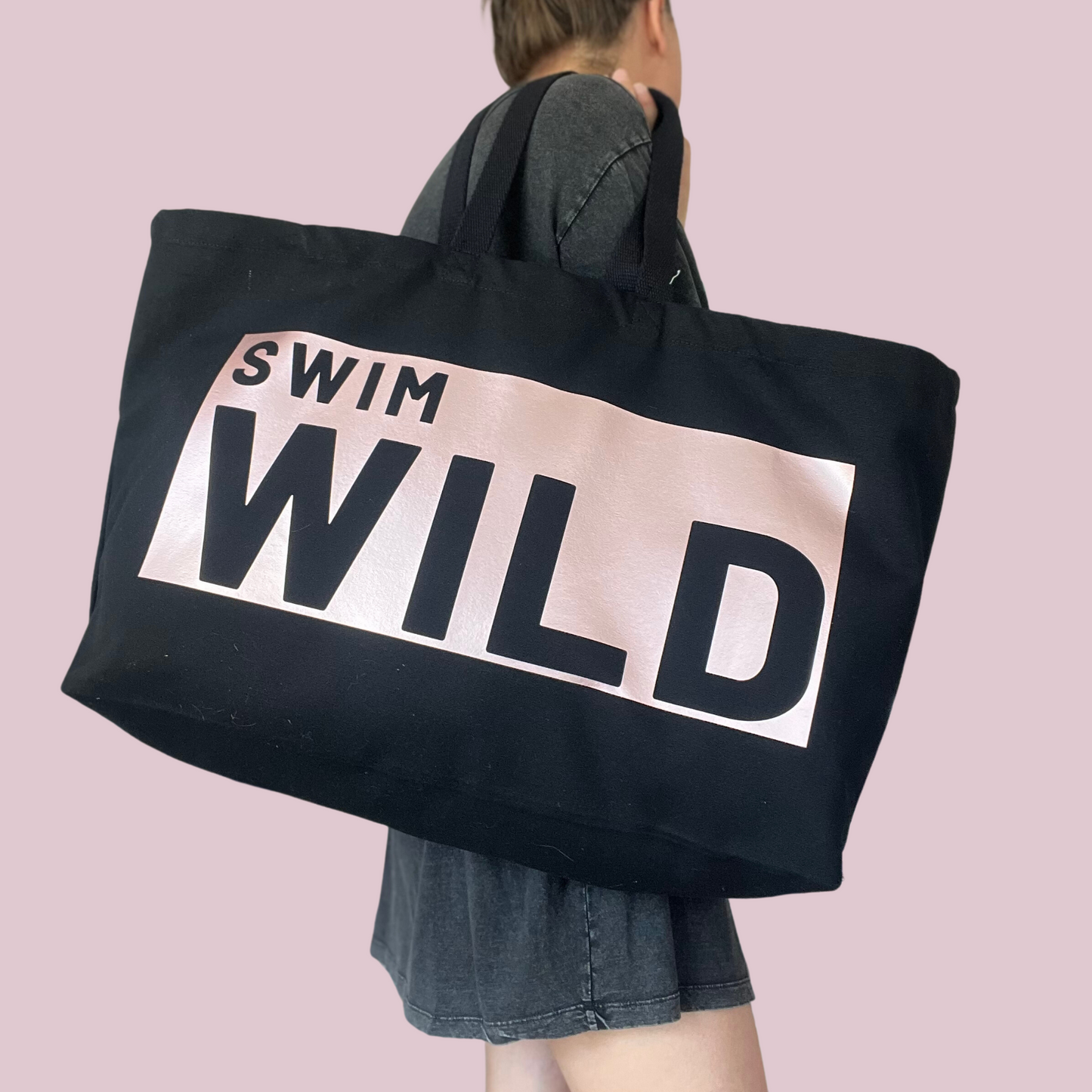 Black Jumbo Swim Wild bag - Rose Gold