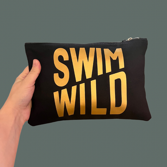 Black + Gold Swim Wild Zip Bag