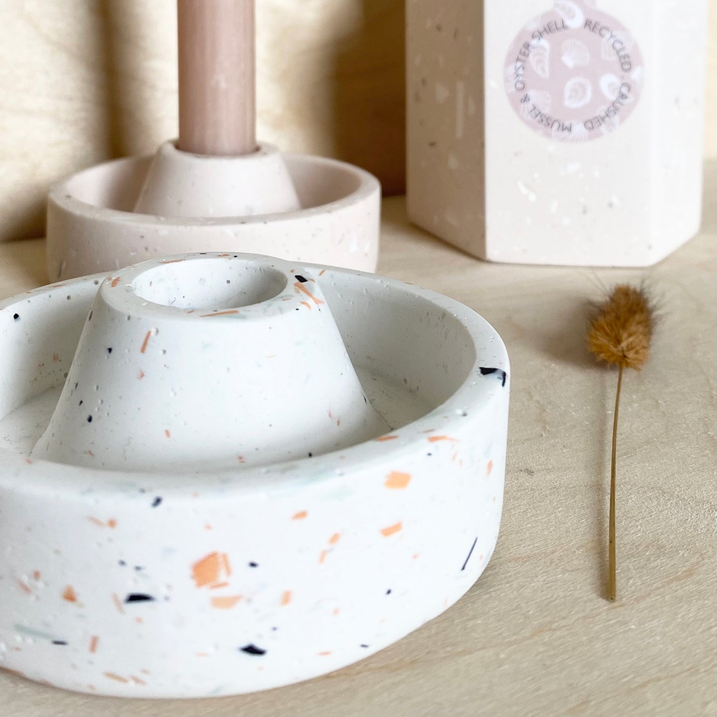 White Speckled Terrazzo Candle Holder