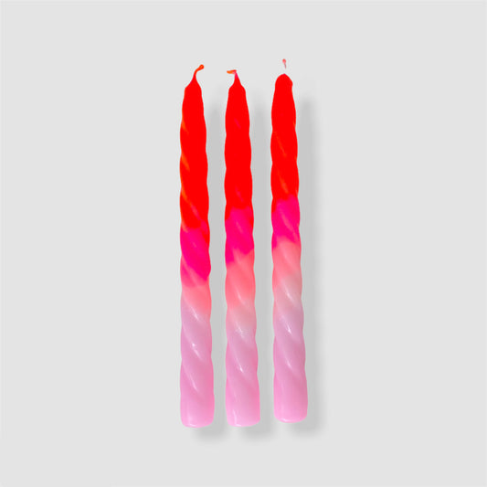 Dip Dyed Neon Twisted Dinner  Candles - Shades of Melon