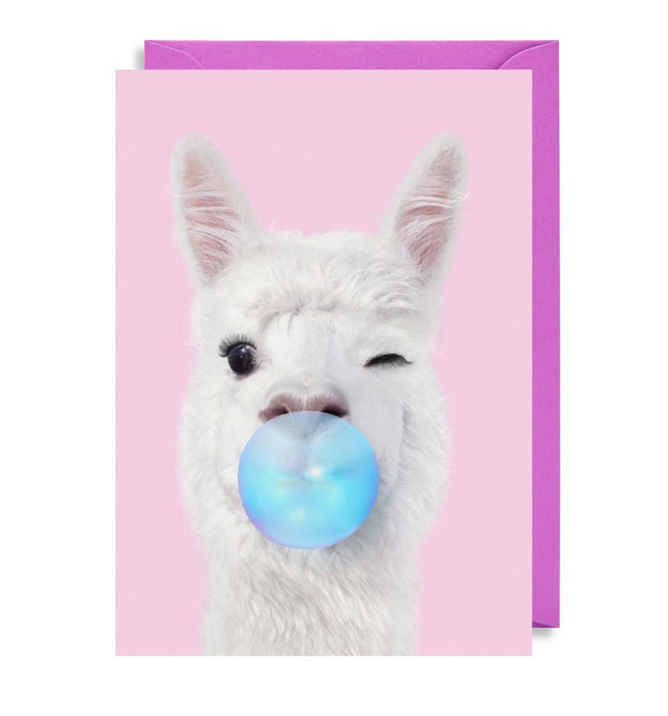 Bubble Gum Lama Greetings Card