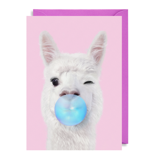 Bubble Gum Lama Greetings Card