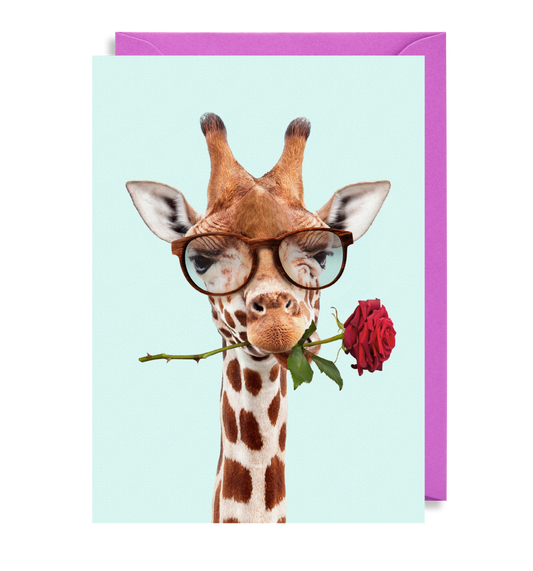 Giraffe Rose Greetings Card