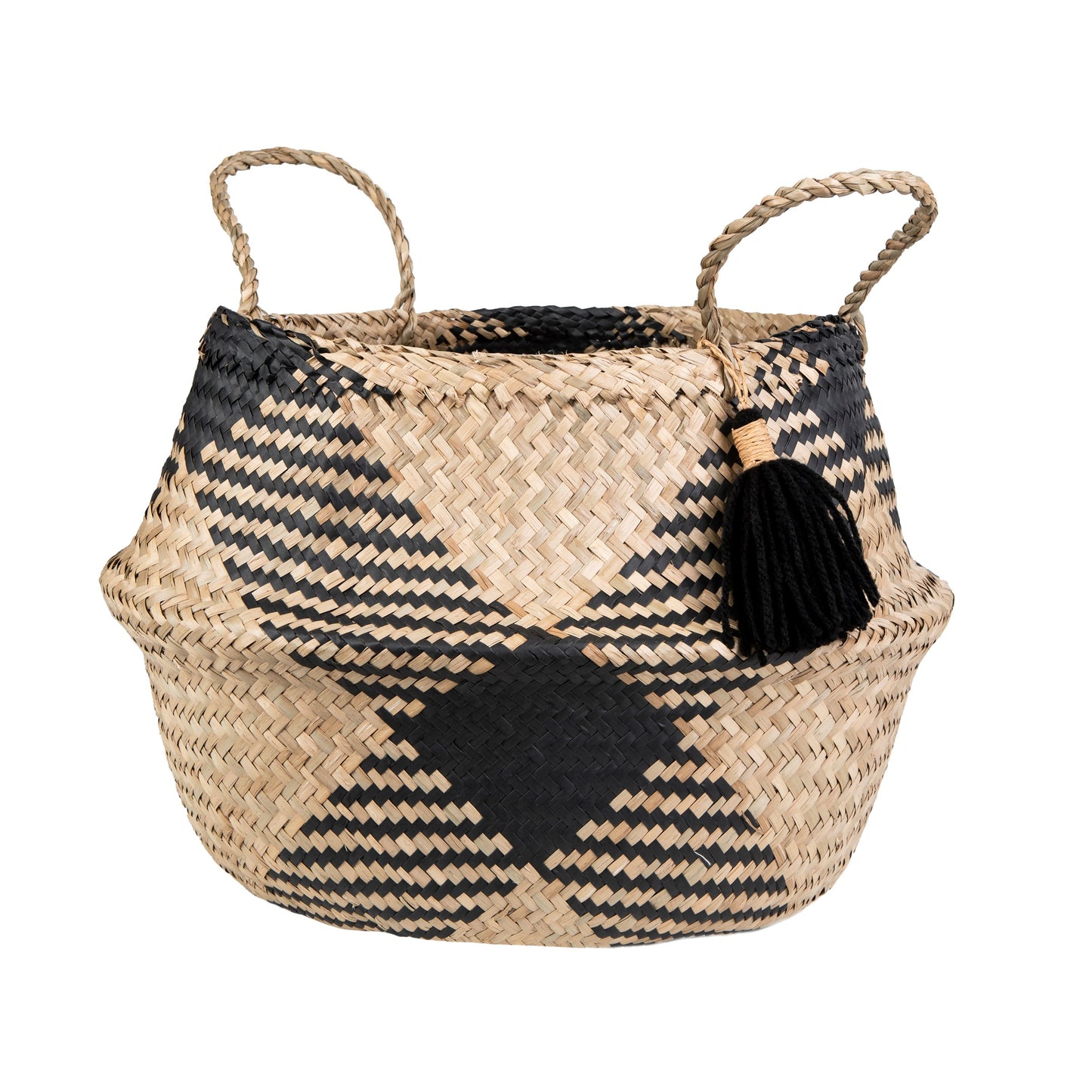 Seagrass Tribal Pattern Tassel Basket