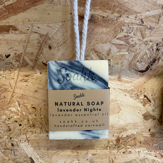 Lavender Nights + Charcoal Natural soap on a rope