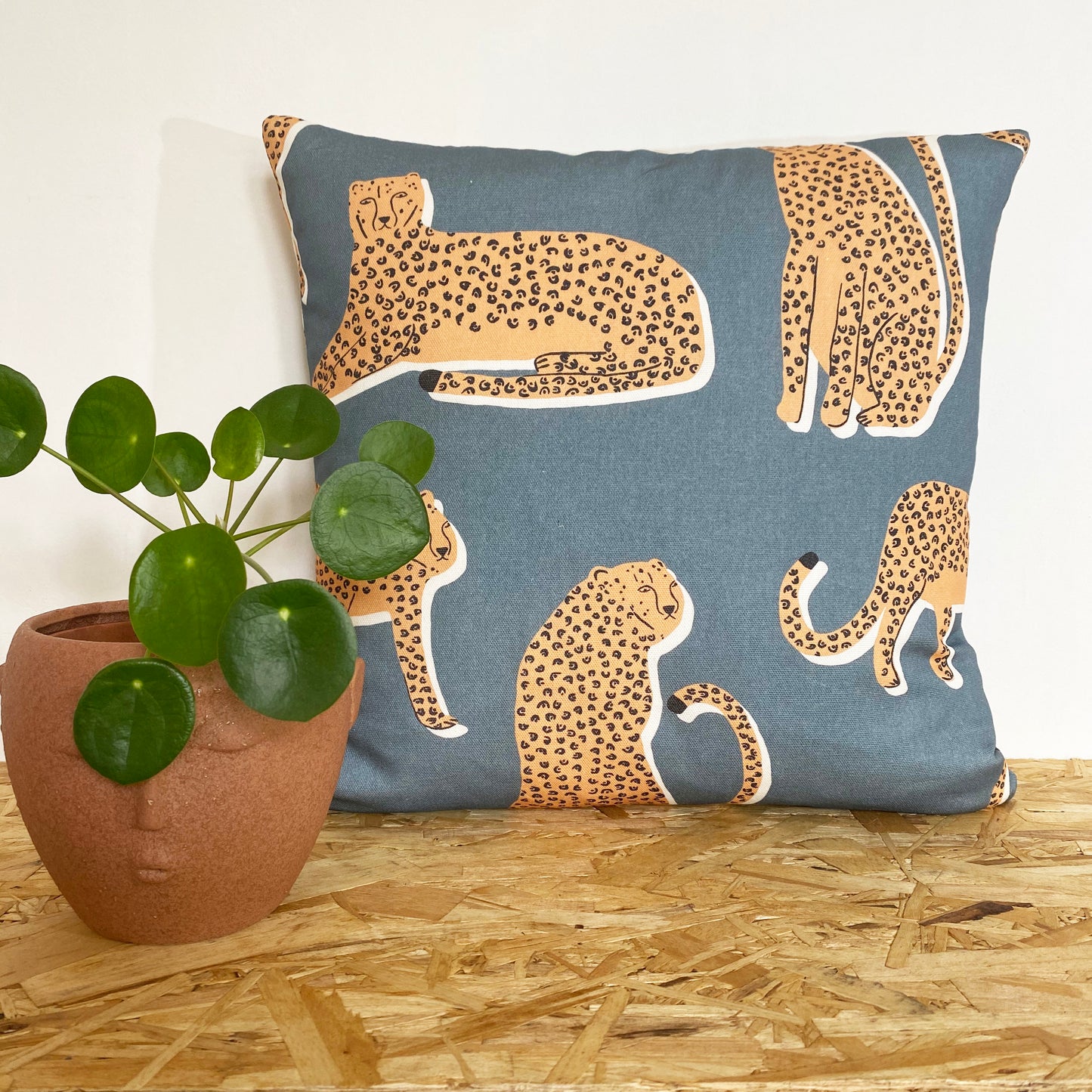 Leopard Cushion - Denim Blue