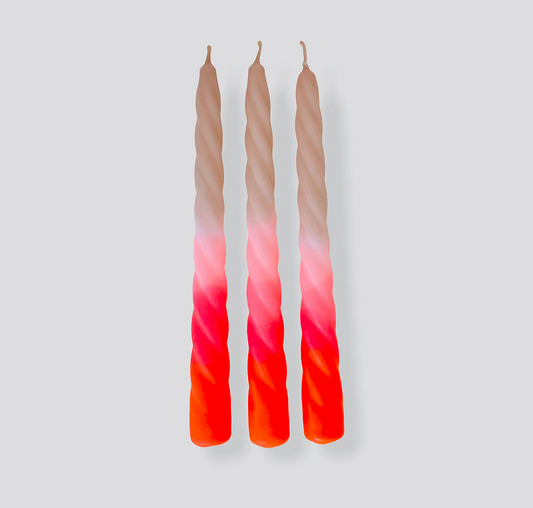 Dip Dyed Neon Twisted Dinner  Candles - Shades of Pomegranate